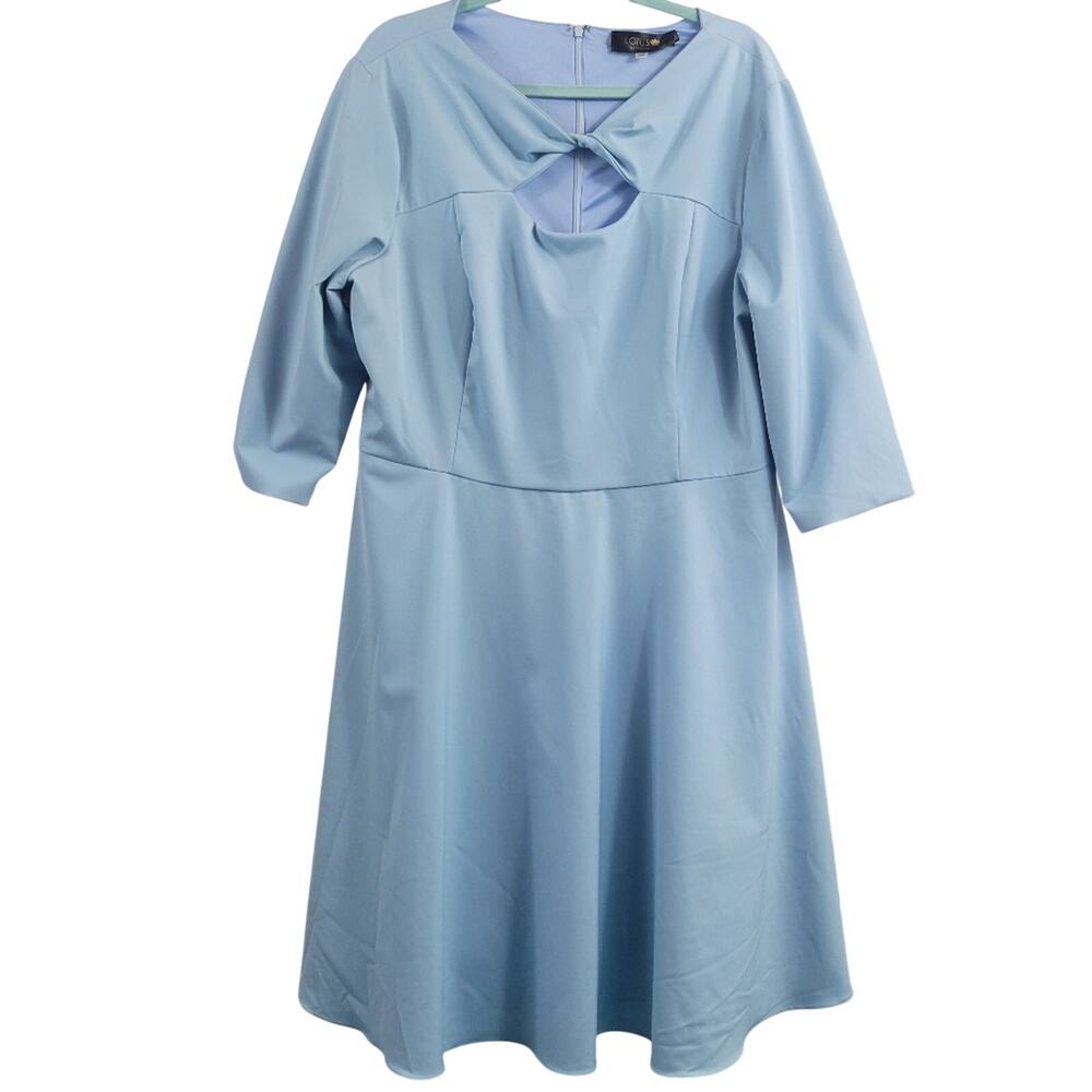 Lotus Threads Dress Fit and Flare Twist Detail Blue Size 20W